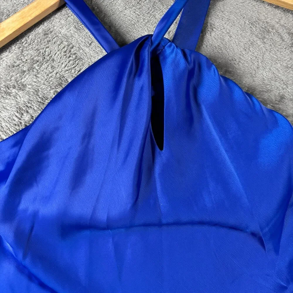 Jolt Women NEW Satin Mini Halter Dress Party Holiday Club Rave Blue Size XL J143 - Picture 5 of 13